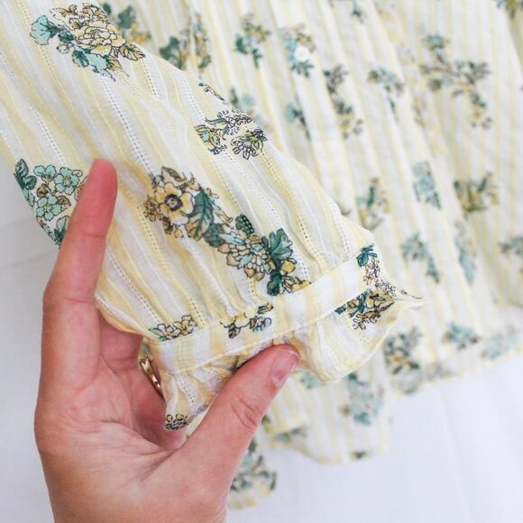 Loft Tie Neck Floral and Striped Peasant Blouse - Medium, Yellow Stripe - Picture 6 of 8